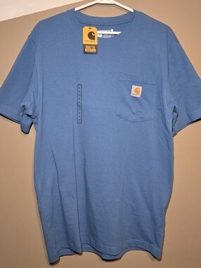 Carhartt Men's K87-H06 Light Blue Workwear Short Sleeve Pocket T-shirt Sz Small